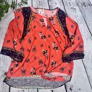 Fig and Flower Women's Top 3/4 sleeve Boho Flowy Plus Size